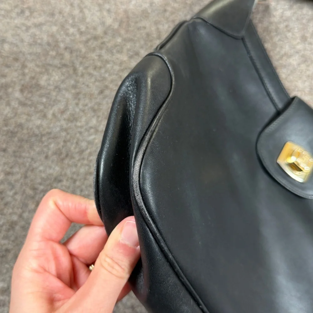 Vintage 80s Celine Black Smooth Leather Hobo Shoulder Bag Gold-Toned Hardware - Picture 16 of 16